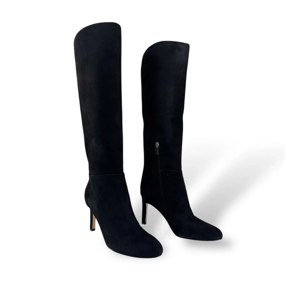 NINE WEST SANCHA Black Suede Knee High Boots Women's‎ Size 6.5 Medium Heel NIB